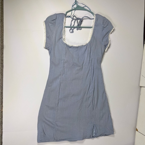 Light Blue Short Sleeve Cottagecore Dress with Lace Trim – Vintage Inspired - Picture 1 of 6